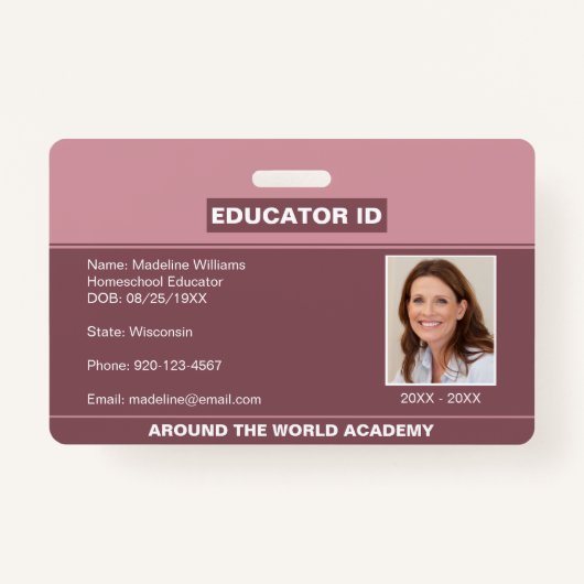 Homeschool Educator ID Blush Pink Badge (Voorkant)