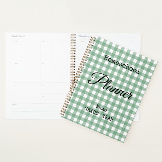 Homeschool groen geruit terug naar school spiraal planner (Display)