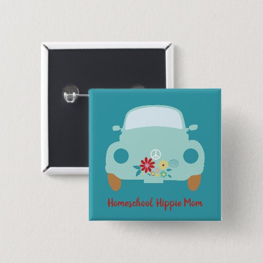 Homeschool Hippie mama Vierkante Button 5,1 Cm (Voorkant /achterkant)