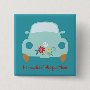 Homeschool Hippie mama Vierkante Button 5,1 Cm