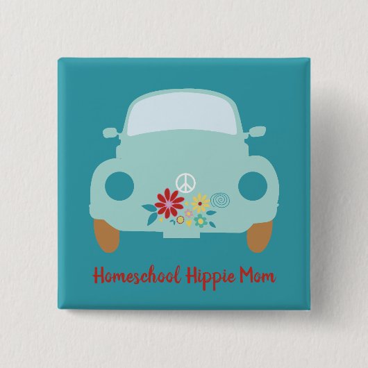 Homeschool Hippie mama Vierkante Button 5,1 Cm (Voorkant)