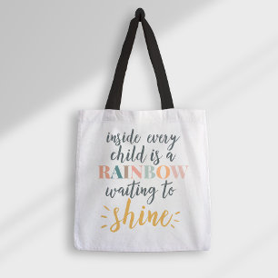 Homeschool Kindertijd Motivatie Spreuk Regenboog Tote Bag
