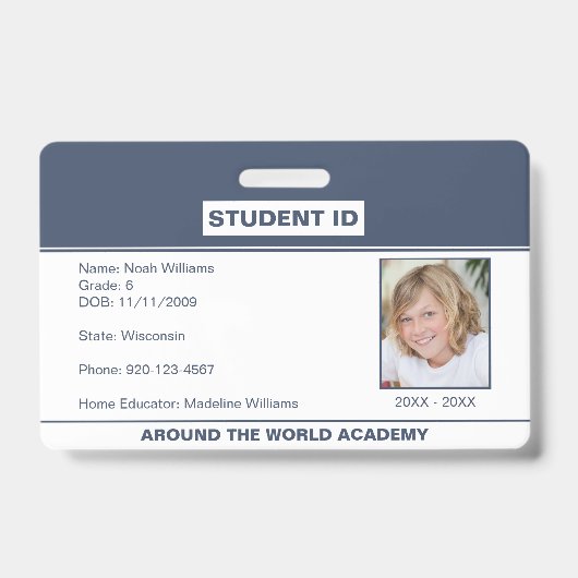 Homeschool Leerling ID Badge Blauw Wit (Voorzijde)
