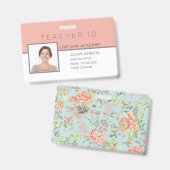 Homeschool leraar ID Badge Feminine Floral (Voor- en achterkant)