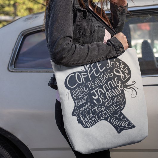 Homeschool Mama Quote Silhouette Profile Canvas ta Tote Bag