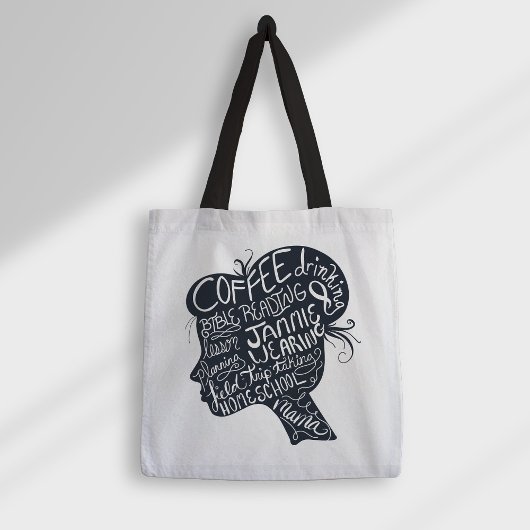 Homeschool Mama Quote Silhouette Profile Canvas ta Tote Bag