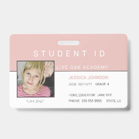 Homeschool Meisje Student ID Badge | Roze Regenboo (Voorzijde)