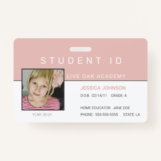 Homeschool Meisje Student ID Badge | Roze regenboo (Voorkant)