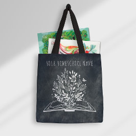 Homeschool naam minimalist Floral Open boek Tote Bag