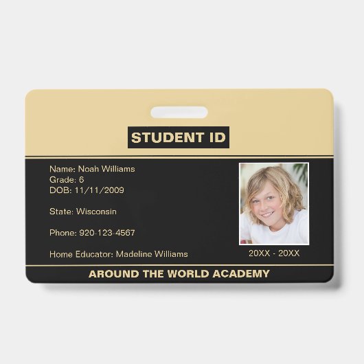 Homeschool Student ID Badge Black Gold (Voorzijde)