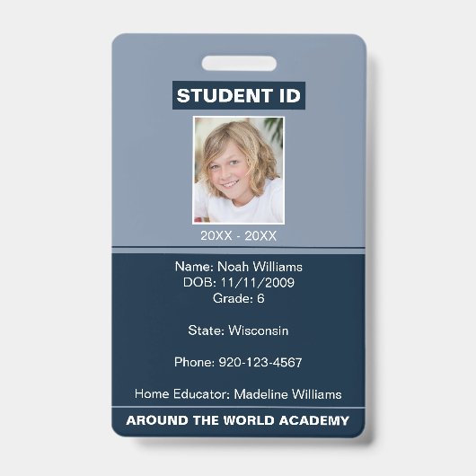 Homeschool Student ID Badge Blue (Voorzijde)