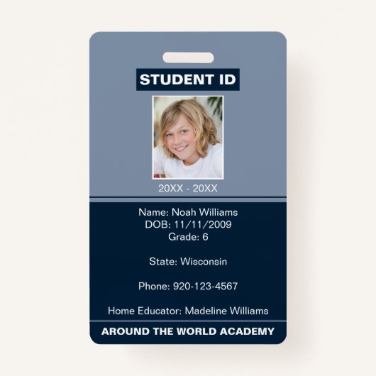 Homeschool Student ID Badge Blue (Voorkant)