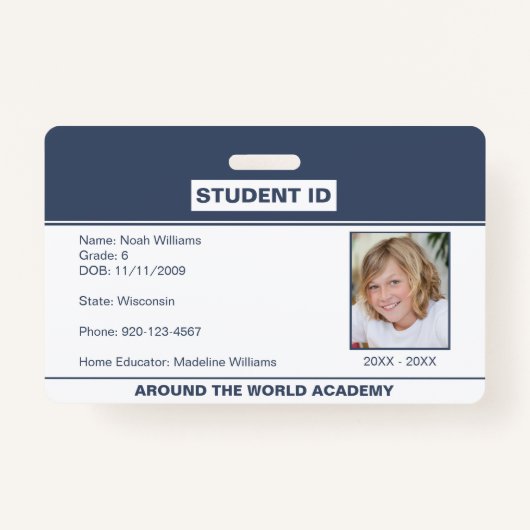 Homeschool Student ID Badge Blue White (Voorkant)