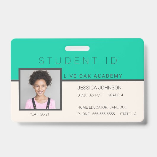 Homeschool Student ID Badge | Doodles Blauwgroen (Voorzijde)