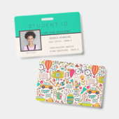 Homeschool Student ID Badge | Doodles Blauwgroen (Voor- en achterkant)