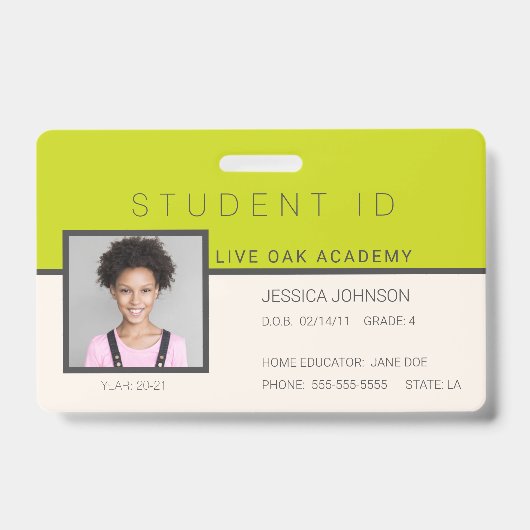 Homeschool Student ID Badge | Doodles Green (Voorzijde)