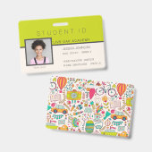 Homeschool Student ID Badge | Doodles Groen (Voor- en achterkant)