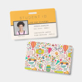 Homeschool Student ID-badge | Doodles Oranje Badge (Voor- en achterkant)