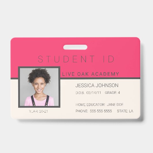 Homeschool Student ID Badge | Doodles roze (Voorzijde)