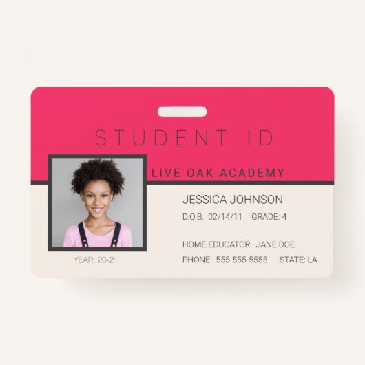 Homeschool Student ID Badge | Doodles roze (Voorkant)