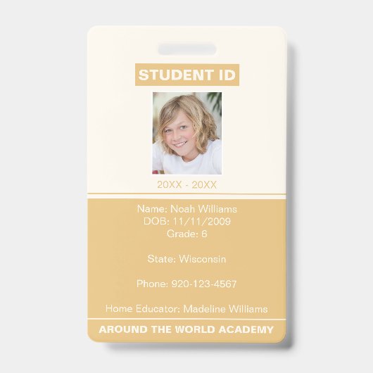 Homeschool Student ID Badge Gold (Voorzijde)