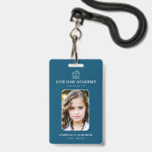 Homeschool Student ID Badge | Minimalistisch blauw (Voorzijde met lanyard)
