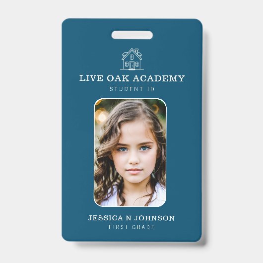 Homeschool Student ID Badge | Minimalistisch blauw (Voorzijde)