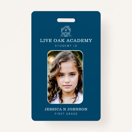 Homeschool Student ID Badge | Minimalistisch blauw (Voorkant)