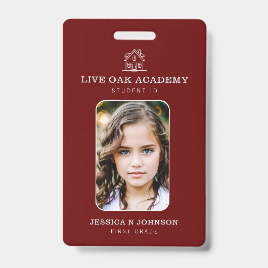 Homeschool Student ID Badge | Minimalistisch rood (Voorzijde)