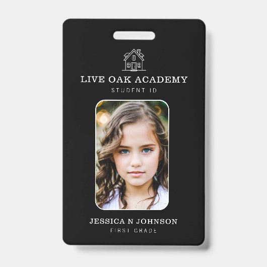 Homeschool Student ID Badge | Minimalistisch zwart (Voorkant)