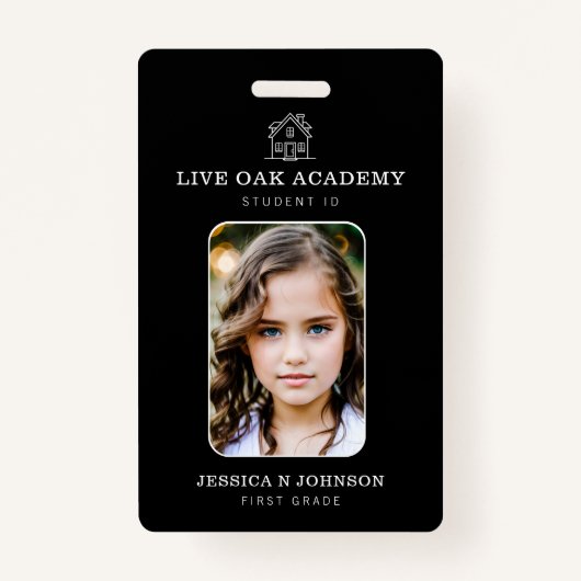 Homeschool Student ID Badge | Minimalistisch zwart (Voorkant)