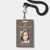 Homeschool Student ID Badge | Minimalistische Taup (Voorzijde met lanyard)