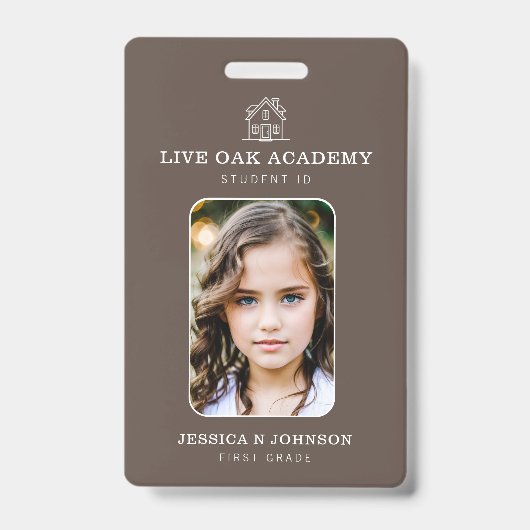 Homeschool Student ID Badge | Minimalistische Taup (Voorzijde)