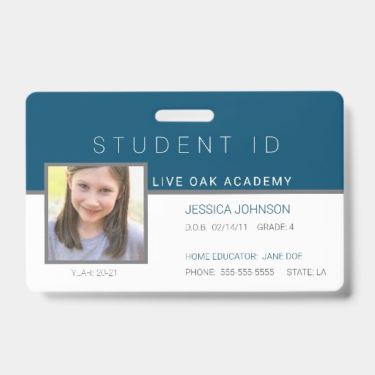 Homeschool Student ID-badge | Modern blauw Badge (Voorzijde)