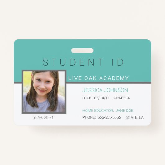 Homeschool Student ID Badge | Modern Blauwgroen (Voorkant)