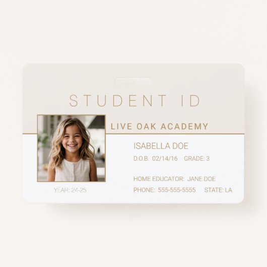 Homeschool Student ID Badge | Modern goud (Voorkant)