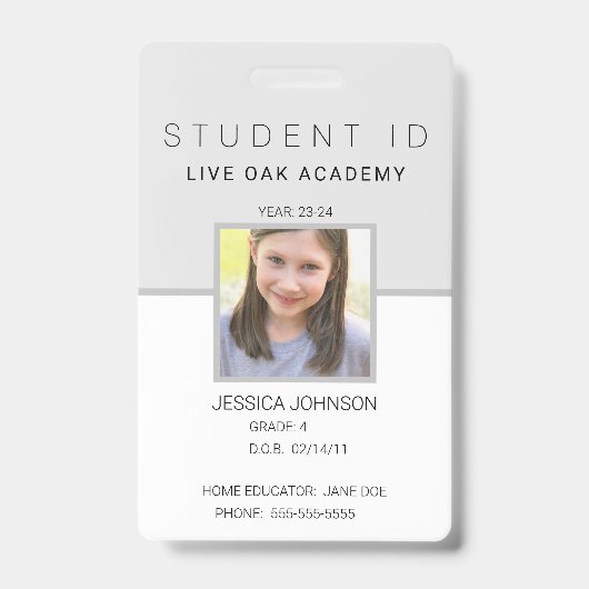 Homeschool Student ID Badge | Modern grijs vertica (Voorzijde)