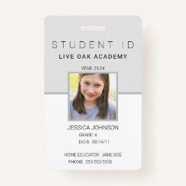 Homeschool Student ID Badge | Modern grijs vertica