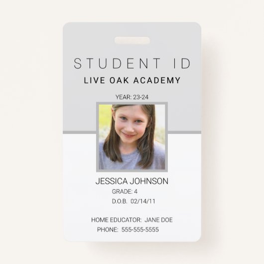 Homeschool Student ID Badge | Modern grijs vertica (Voorkant)