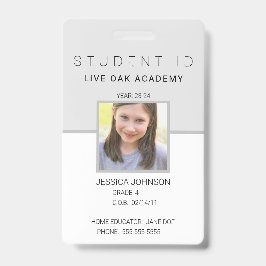 Homeschool Student ID-badge | Modern Grijs Vertica Badge