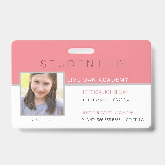 Homeschool Student ID Badge | Modern roze (Voorzijde)