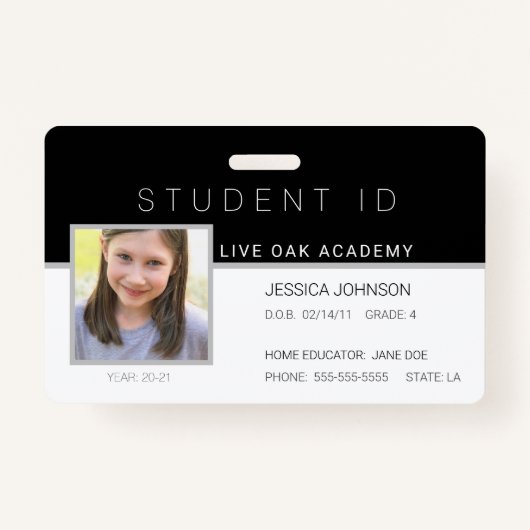 Homeschool Student ID Badge | Modern zwart (Voorkant)