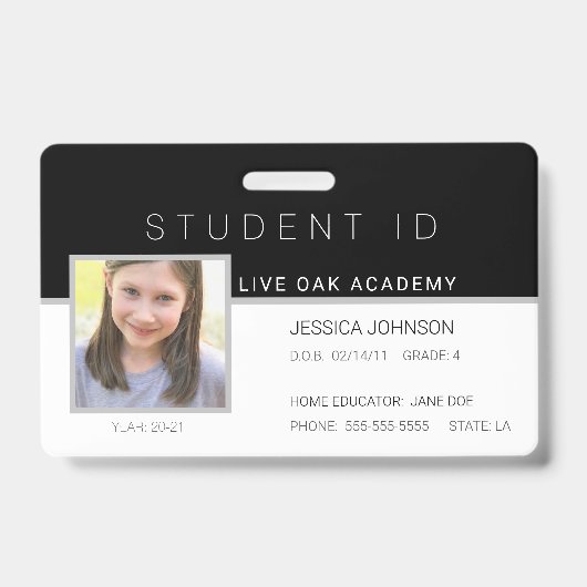 Homeschool Student ID-badge | Modern Zwart Badge (Voorzijde)