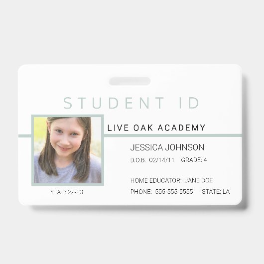 Homeschool Student ID Badge | Moderne grijs (Voorkant)