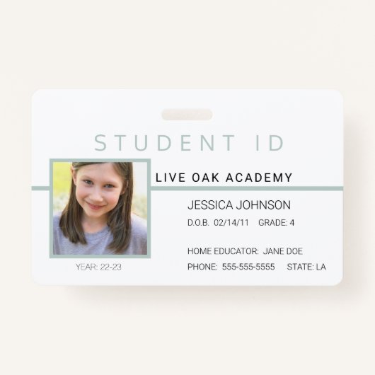 Homeschool Student ID Badge | Moderne grijs (Voorkant)