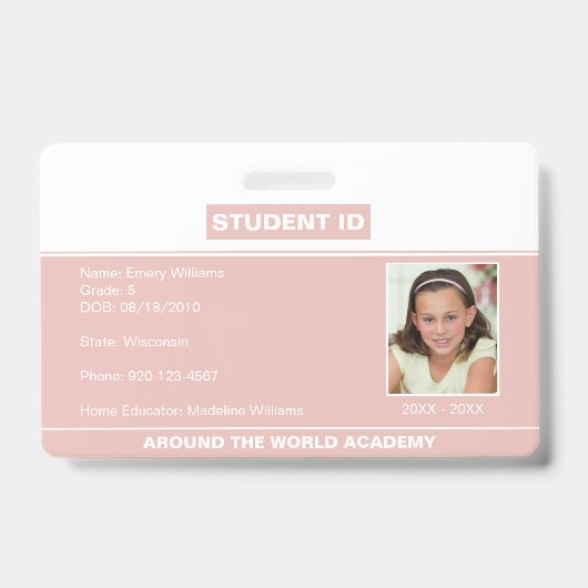 Homeschool Student ID Badge Roze Goud (Voorzijde)