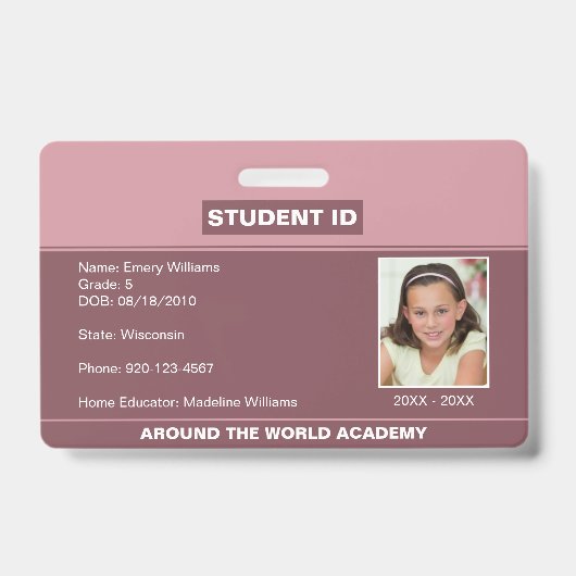 Homeschool Student ID Blush Roze Badge (Voorzijde)