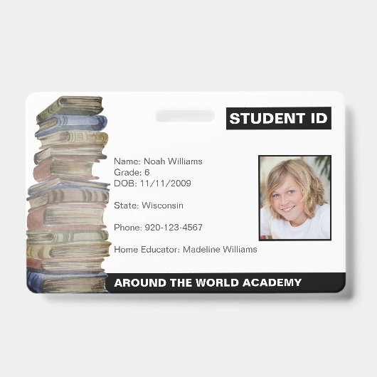 Homeschool Student ID Boek Stack Badge (Voorzijde)