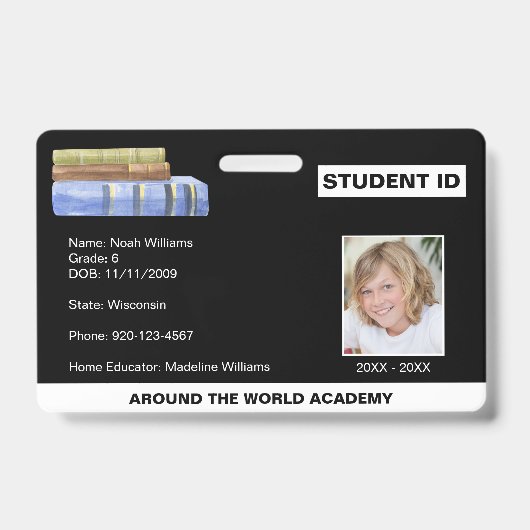 Homeschool Student ID Boek Stapel  Badge (Voorzijde)