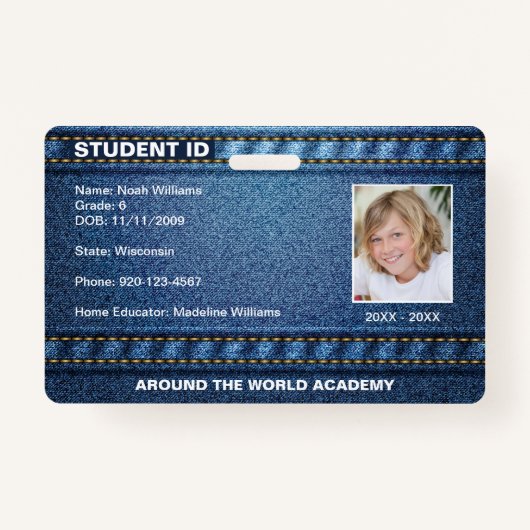 Homeschool Student ID Denim Jean Badge (Voorkant)